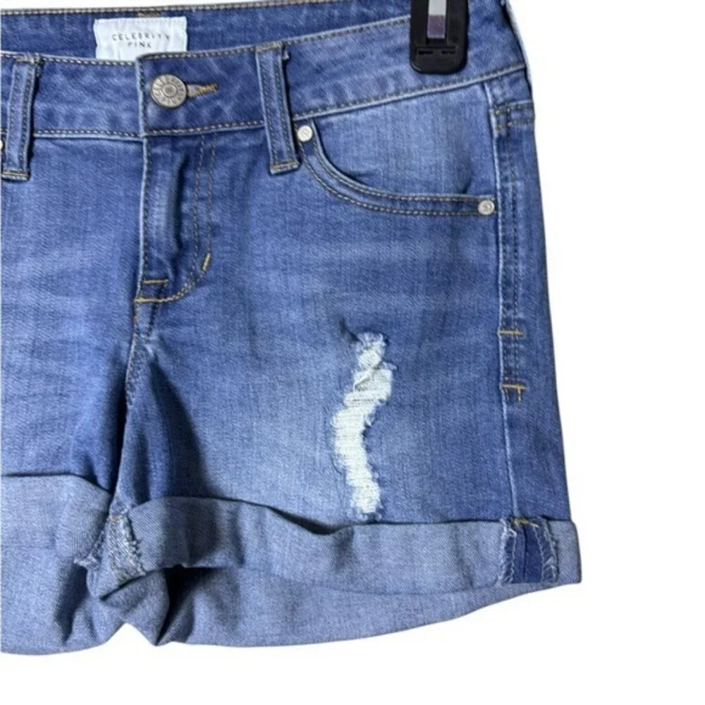 Celebrity Pink Womens Denim Shorts 24 Blue‎ Jean Distressed Y2K Festival